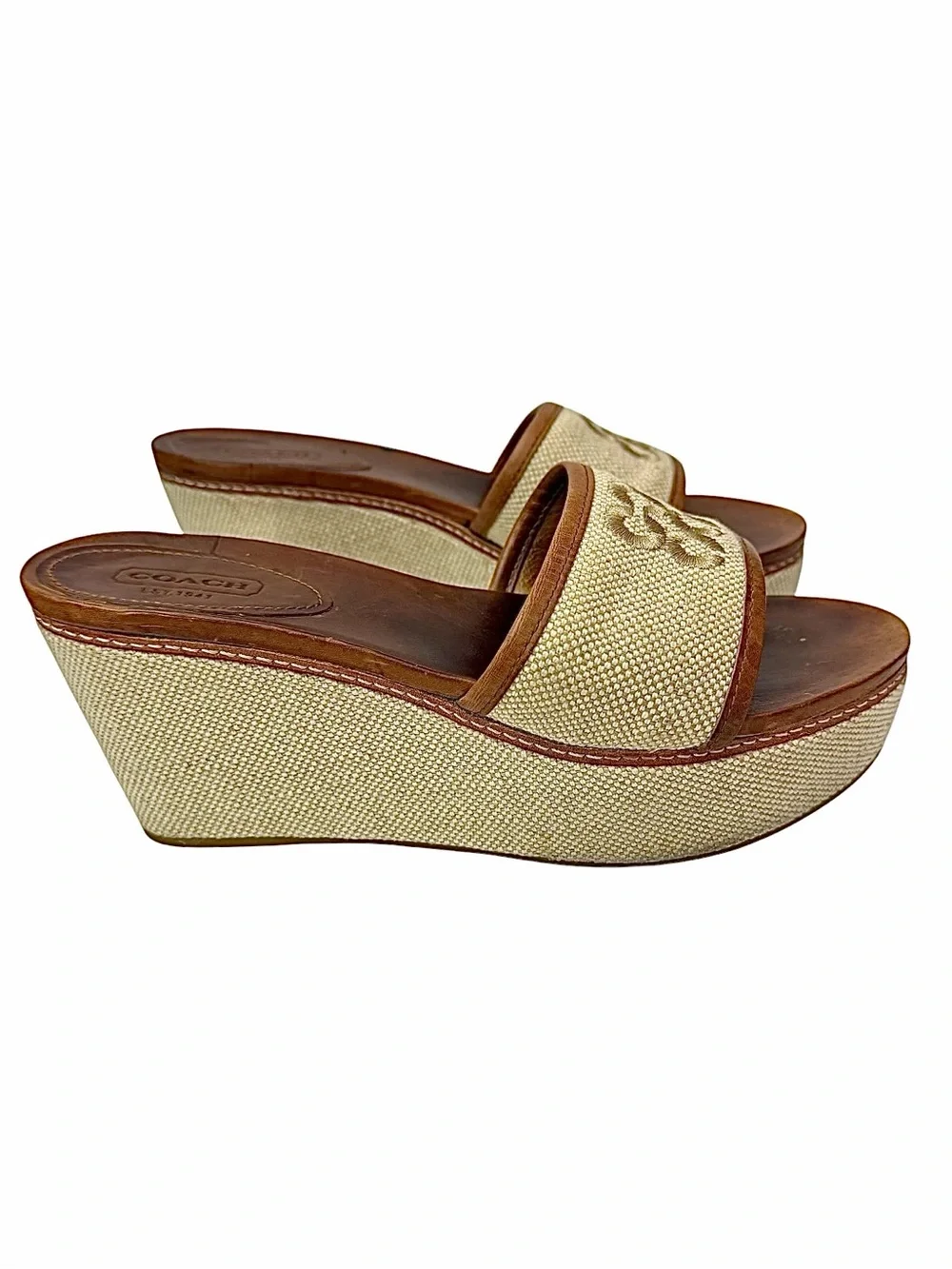 Coach Jaci Wedge Sandals Women’s 6.5M Natural Linen Summer Espadrille